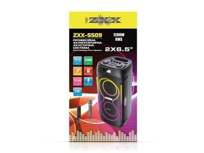 Акустична переносна колонка ZXX-5509 1200Вт 2x6,5" 265х265х620мм TWS/FM/USB/TF/BT/LED/REC/ДК/MIC 1шт 6437 6437 фото