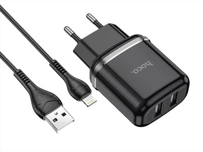 Зарядний пристрій 220В USBx2 з кабелем USB - Lightning Hoco N4 Aspiring 120шт 8139 8139 фото