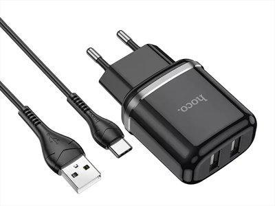 Зарядний пристрій 220В USBx2 з кабелем USB - Type-C Hoco N4 Aspiring 120шт 8138 8138 фото