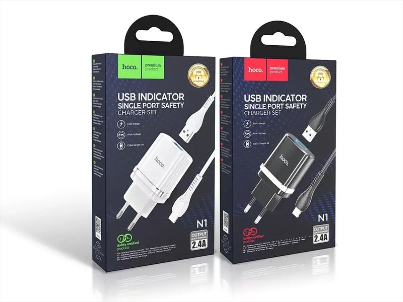 Зарядний пристрій 220В USBx1 з кабелем USB - Lightning Hoco N1 Ardent 120шт 8135 8135 фото