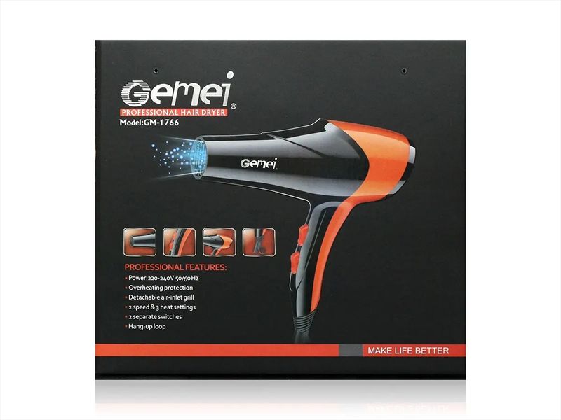 Фен для волосся (продаж по 2 шт) Gemei GM-1766 24шт 9765 9765 фото