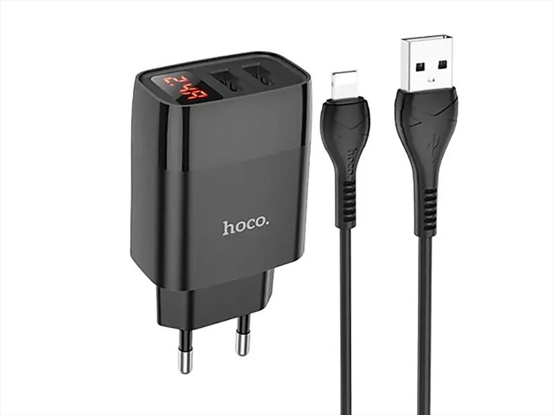 Зарядний пристрій 220В USBx2 з кабелем USB - Lightning Hoco C86A Illustrious 130шт 8129 8129 фото