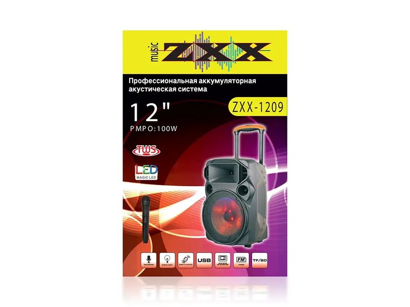 Акустична переносна колонка ZXX-1209 30Вт 12" 52х34х32см USB/TF/FM/BT/MIC/ДК 1шт 9452 9452 фото