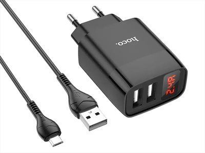 Зарядний пристрій 220В USBx2 з кабелем USB - micro USB Hoco C86A Illustrious 130шт 8128 8128 фото