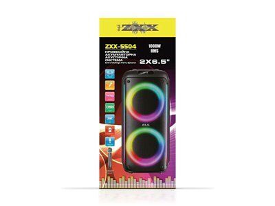 Акустична переносна колонка ZXX-5504 1000Вт 2x6,5" 24,0х23,5х54,5см TWS/FM/USB/TF/BT/LED/REC/MIC 1шт 6438 6438 фото