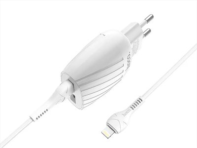 Зарядний пристрій 220В USBx2 з кабелем USB - Lightning Hoco C78A Max Energy 120шт 8126 8126 фото