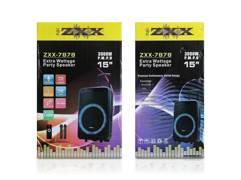 Акустична переносна колонка ZXX-7878 60Вт 15" 72х42х35см USB/SD/FM/BT/TWS/2MIC/ДК 1шт 8161 8161 фото