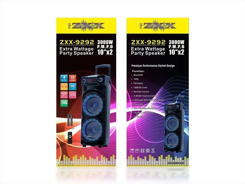 Акустична переносна колонка ZXX-9292 60Вт 10" 72х43х34см TWS/FM/USB/TF/SD/BT/REC/EQ/LED/2MIC 1шт 8003 8003 фото