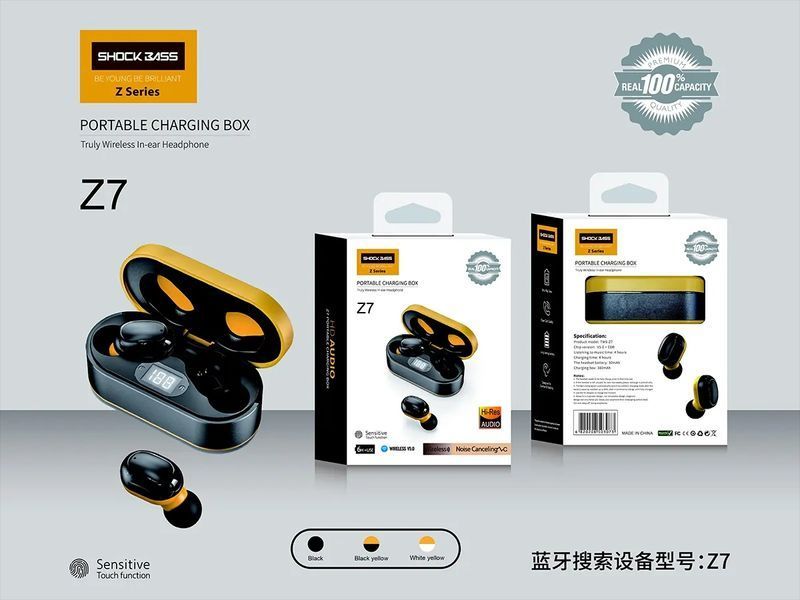 Гарнитура Double с кейсом Bluetooth Shock Bass TWS-Z7 100шт 7415 7415 фото