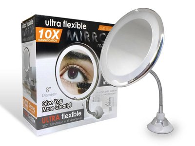 Зеркало косметическое настольное с LED подсветкой с гибким шлангом на присоске 4xAAA 10х 00055 24шт 7760 фото