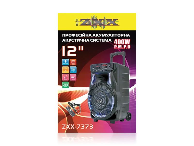 Акустична переносна колонка ZXX-7373 400Вт 12" 53х35х28см USB/SD/FM/BT/2MIC/ДК 1шт 6839 6839 фото