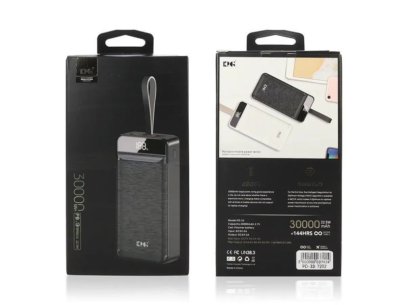 Зовнішній акумулятор (power bank) 30000мАг 22,5Вт KP PD-33 28шт 7157 7157 фото