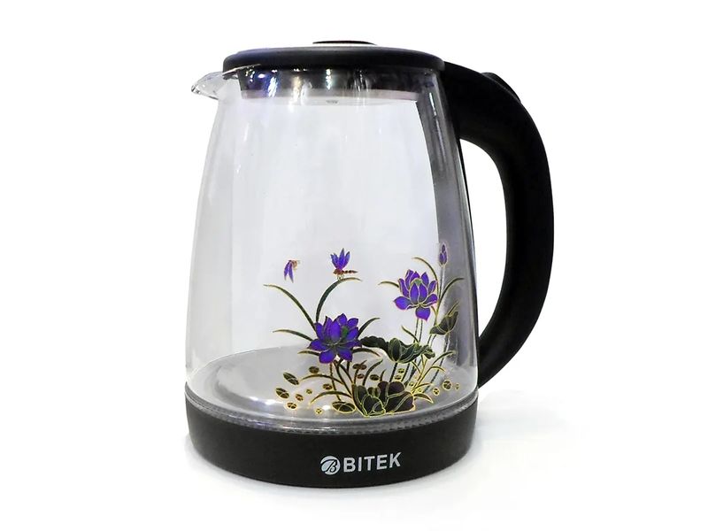 Чайник электрический стеклянный с цветком 1,8л 2400Вт синяя LED-подсветка BITEK BT-3111 12шт 9467 9467 фото