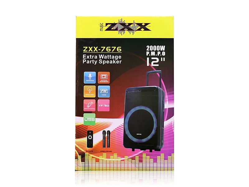 Акустична переносна колонка ZXX-7676 60Вт 12" 59х36х30см USB/SD/FM/BT/TWS/2MIC/ДК 1шт 8162 8162 фото