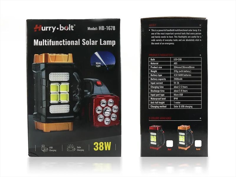 Ліхтар ручний Solar Hurry Bolt HB-1678 40шт 7509 7509 фото