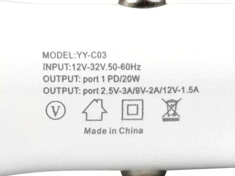 Зарядний пристрій 12В 3,0А 20Вт QC3.0 USBx1 Type-Cx1 YY-C03 250шт 7336 7336 фото