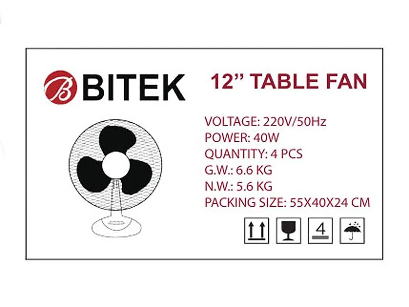 Вентилятор настільний BITEK 12" (30см) 110Вт 3 пласт. лоп. білий BT-1210 4шт 8086 8086 фото