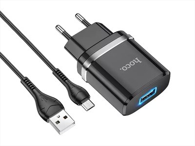 Зарядний пристрій 220В USBx1 з кабелем USB - micro USB Hoco N1 Ardent 120шт 9938 9938 фото