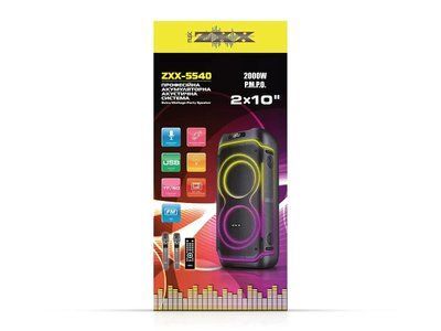 Акустична переносна колонка ZXX-5540 100Вт 2x10" TWS/FM/USB/TF/BT/REC/LED/2MIC/ДК 1шт 6312 6312 фото
