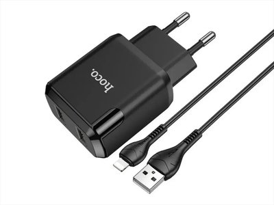 Зарядний пристрій 220В USBx2 з кабелем USB - Lightning Hoco N7 Speedy 120шт 8143 8143 фото