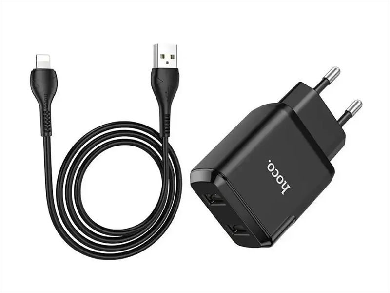 Зарядний пристрій 220В USBx2 з кабелем USB - Lightning Hoco N7 Speedy 120шт 8143 8143 фото