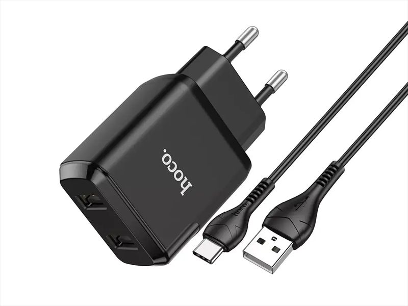 Зарядний пристрій 220В USBx2 з кабелем USB - Type-C Hoco N7 Speedy 120шт 8141 8141 фото